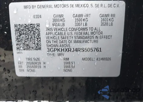 2024 Honda Prologue Touring из США, поврежденный, VIN 3GPKHXRJ4RS505761